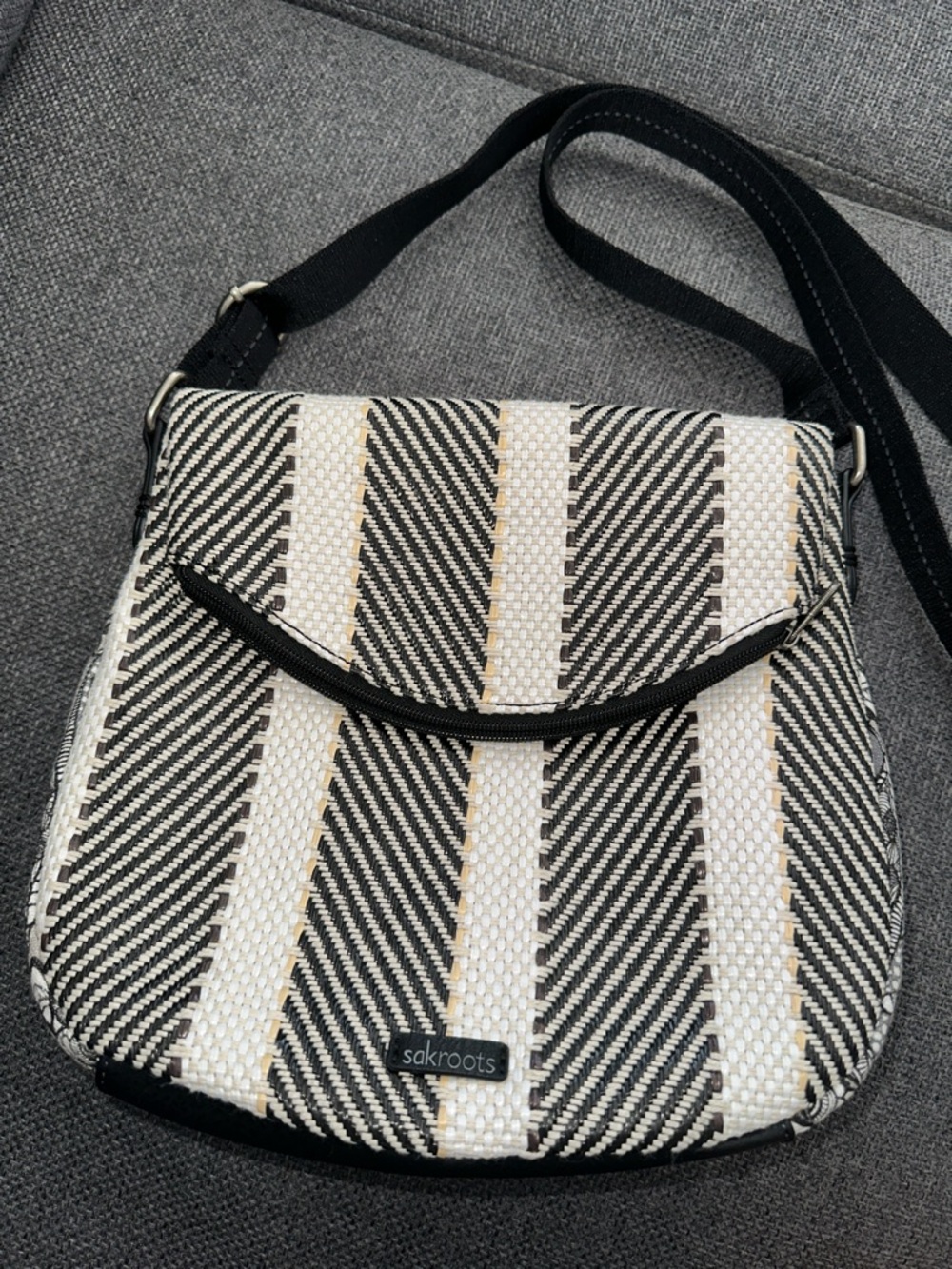 Sakroots Black & White Striped Woven Crossbody Bag